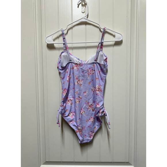 NWT Lavender w/ flowers swimsuit center cut out and optional straps Size xsmall - Picture 5 of 5